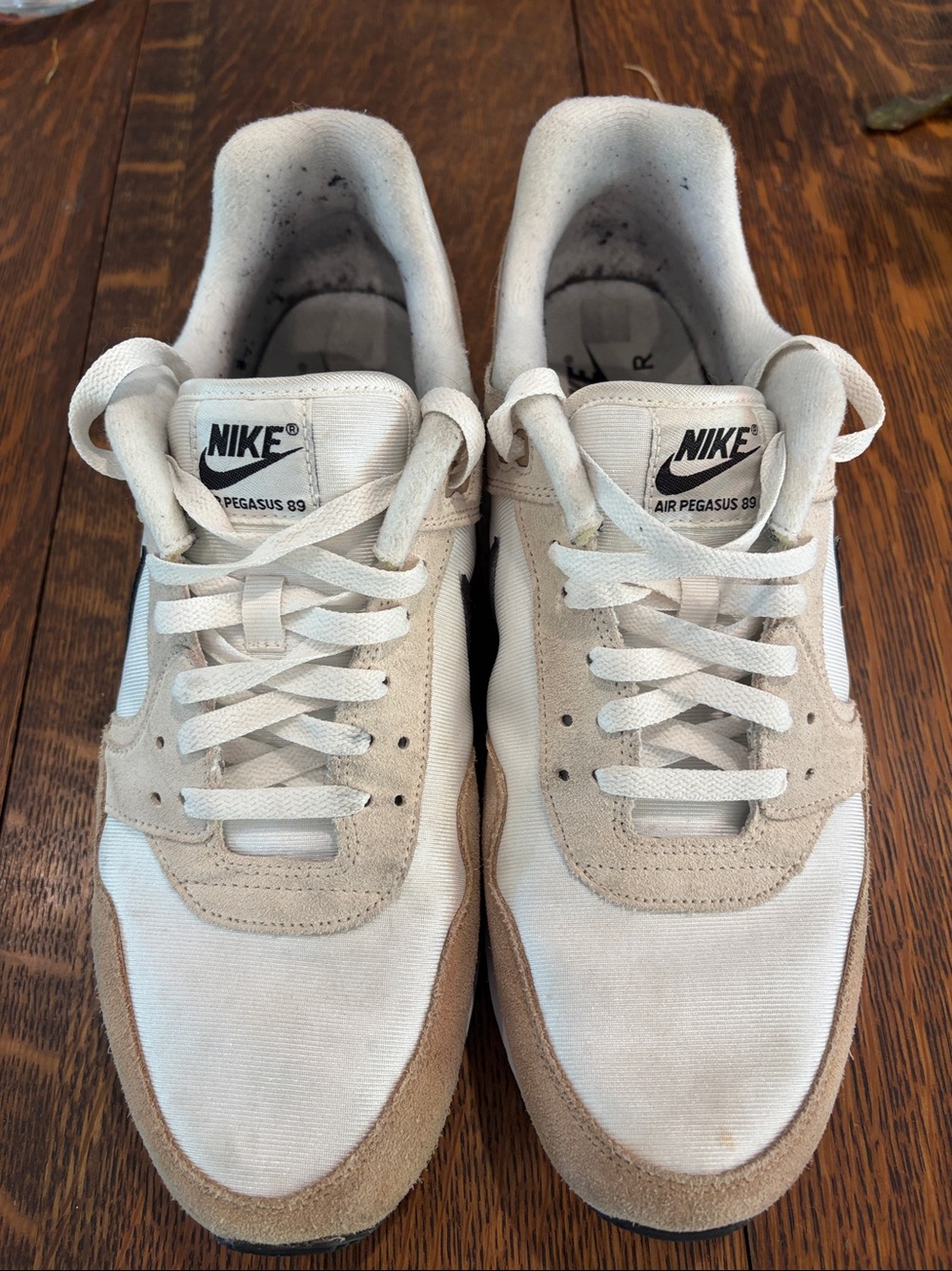 Nike Men's Air Pegasus 89 Sneakers in White & Tan; Size 13